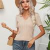GMXIA Women's Fashion Casual Solid Color Print Summer Spring Short Sleeve V-Neck Knitted Short Sleeves