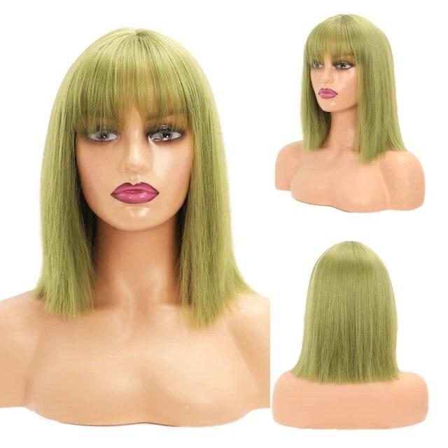 Женские синтетические прямые короткие парики «боб» с челкой, синий, золотой, красный, черный, белый, фиолетовый, зеленый, коричневый, женский парик для косплея