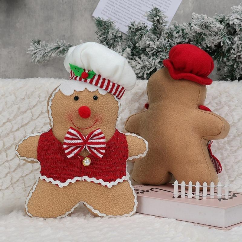 Holiday Polyester Gingerbreads Doll Decorative Pillow With Polyester Filling for Winter Comfort