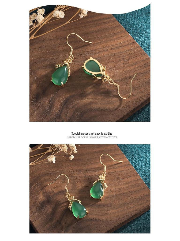 Серьги-подвески в придворном стиле Айюань из позолоченного халцедона и агата в форме капли для женщин