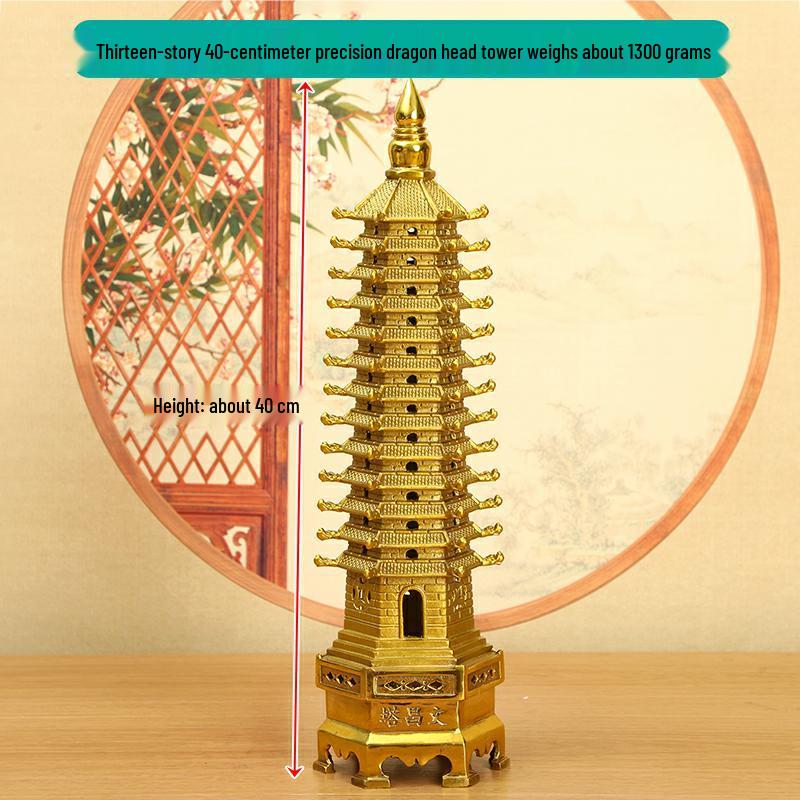 Медное украшение Пагода Вэньчан: Большой, 7-13-слойный китайский буддийский декор для дома и храма