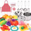 Qizebaby Toys Kitchen Toys Set Play House and Kids Games Stainless Steel Cookware Pots and Pans Cooking Apron and Chef Chopping Vegetables and Indoor