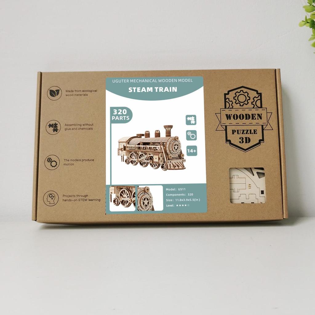 Youge DIY 3D деревянная модель паровоза: Сложная головоломка для взрослых с механическим движением 