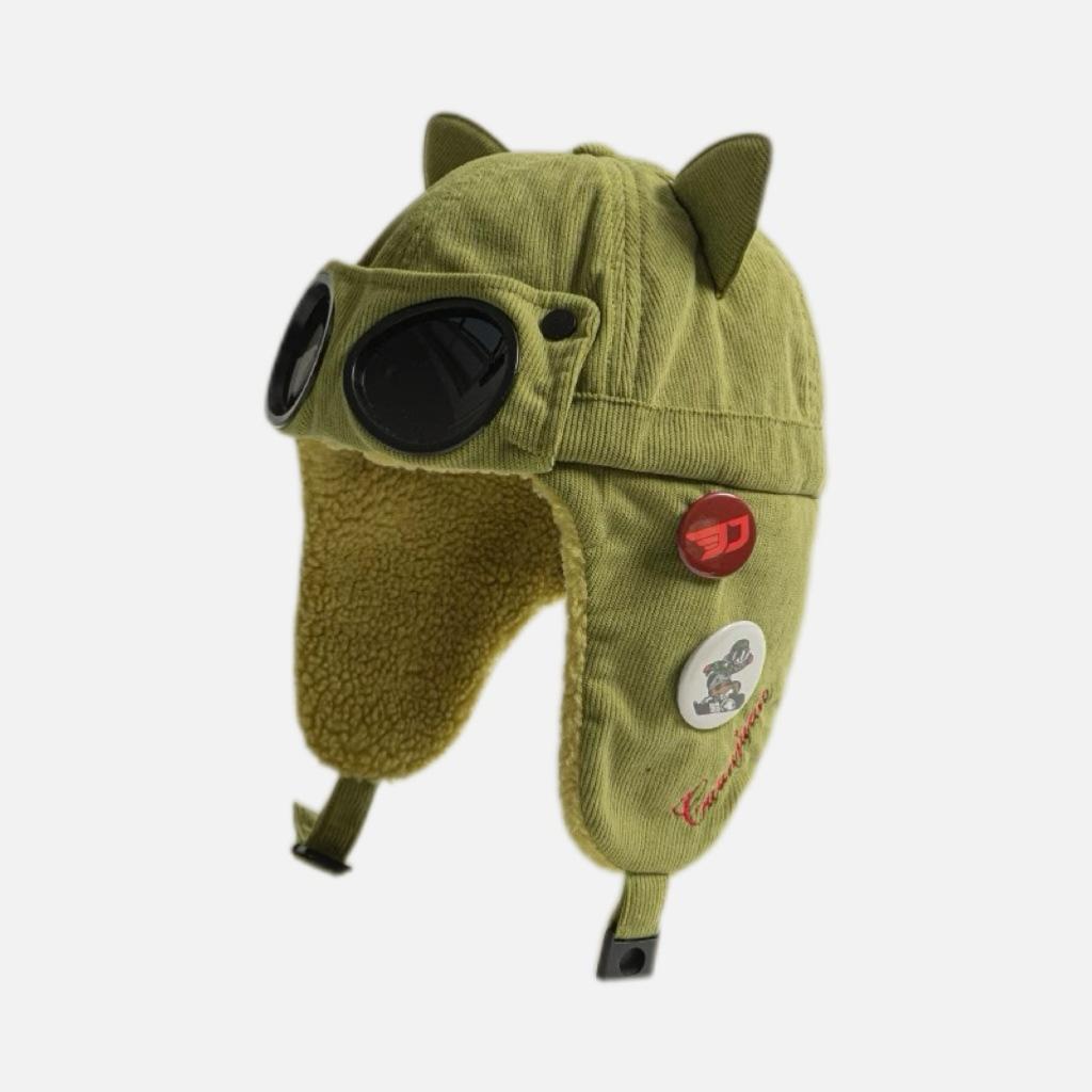 Утолщенная флисовая шапка для лыж с кошачьими ушками, универсальная шапка Lei Feng, зимняя симпатичная шапка-пилот с солнцезащитными очками для женщин