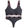 TERMEZY Women Push Up Bra Set Sexy Letter Sport Vest Bra Low Waist Thong Set Wire Free Bralette Lingerie Cotton Underwear Set