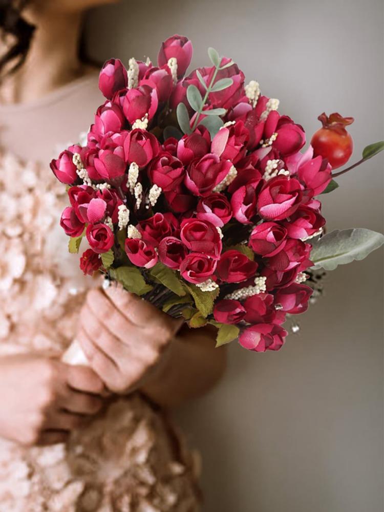 10 шт., искусственный бутон розы, мини-маленький бутон розы, 15 головок/пучок, шелковые искусственные цветы для DIY, свадьбы, дома, рождественский декор, цветочные подарки, реквизит для фотографий