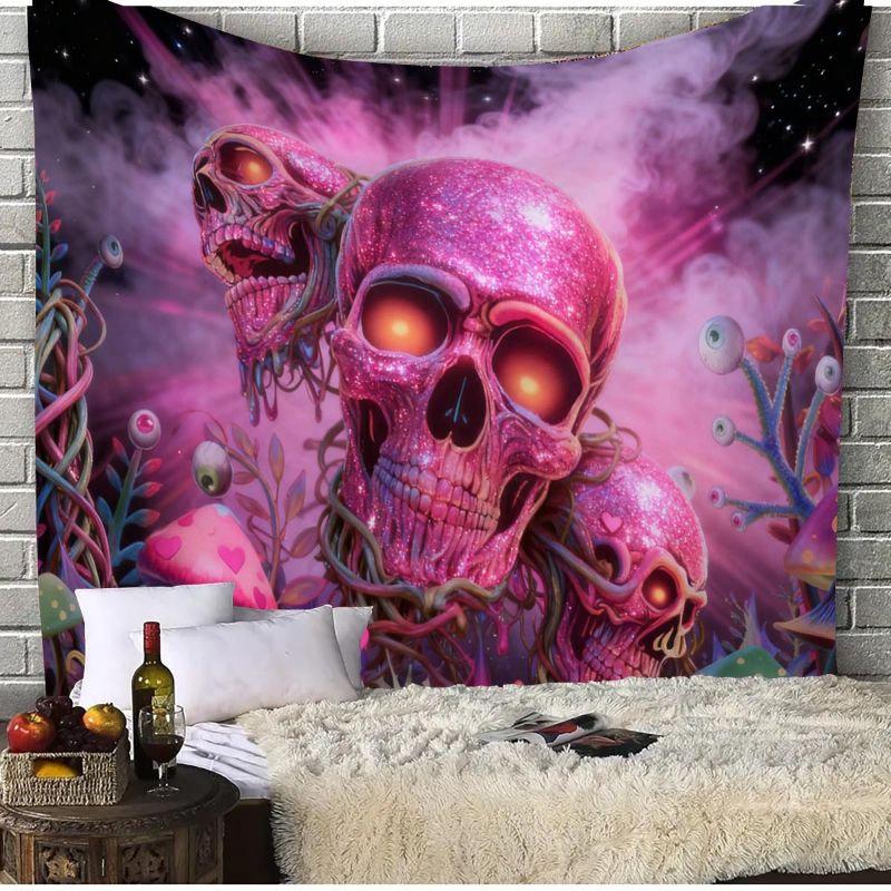 Pink Glitter Skulls Tapestry Wall Hanging Psychedelic Trippy Gothic Aesthetic Wall Art Bedroom Living Room Dorm Decor
