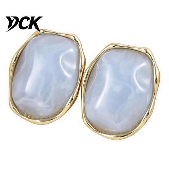 Minimalist Geometric Ear Jewelry 1 Pair Natural Healing Stone Stud Earrings for Women, Gold Elegant Commuter Accessories Plated Oval Resin Earrings,