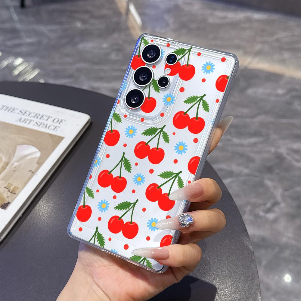 Чехол с узором «Вишня и Ромашка» для Samsung Galaxy S26 S25 S24 S23 S22 S21 S20 FE Plus Мягкий ТПУ Тонкий Ударопрочный Чехол