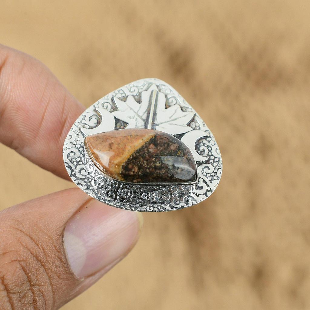 Womens Day Deal Bauxite Gemstone 925 Silver Cresent Moon Statement Promise Ring