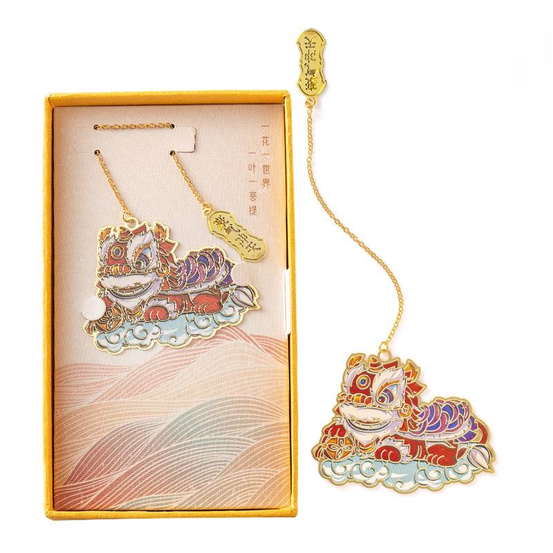 Chinese Lion Dance Enamel Bookmark - Cultural Gift for Students