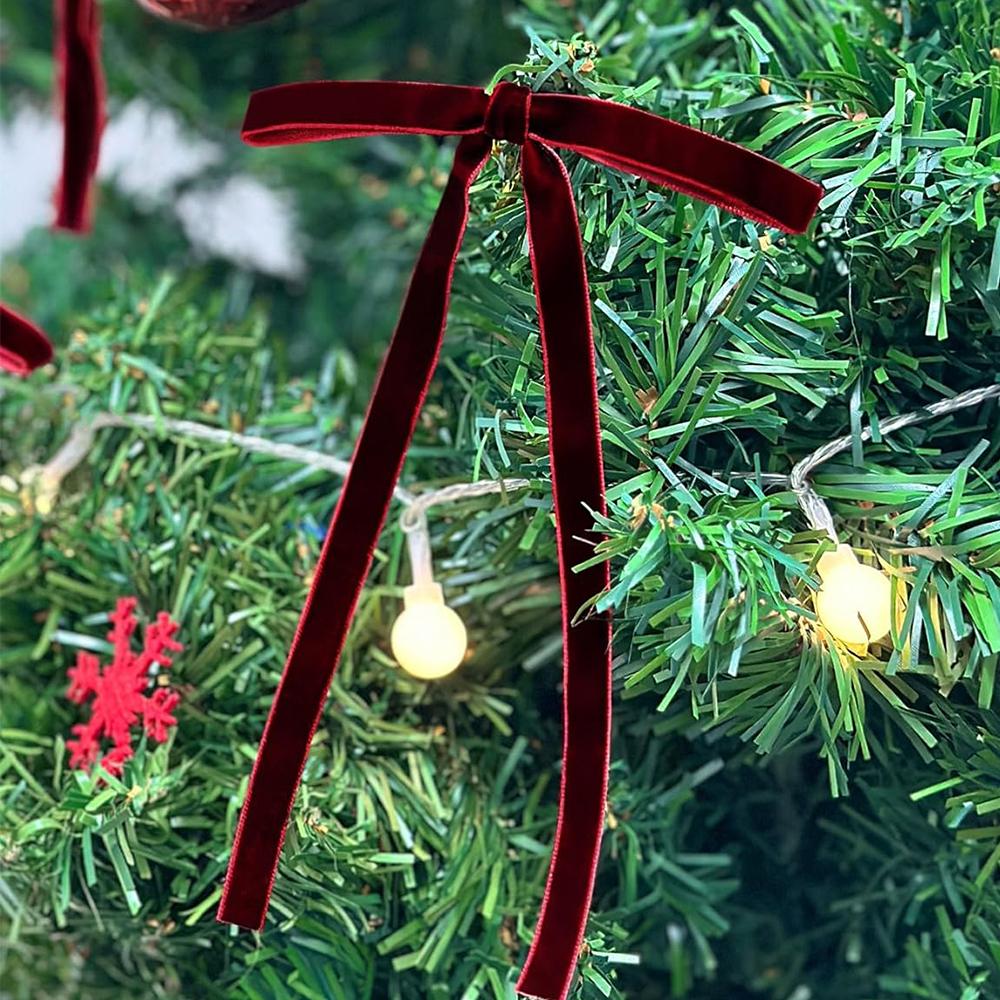 24 шт. Бархатные бордовые бархатные банты для рождественской елки для декора двери, рождественской елки