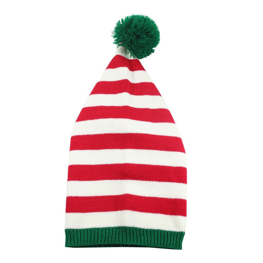 Knitted Christmas Hat For Adults Unisex Cute Green Red Striped Xmas Hat For New Year Festive Party