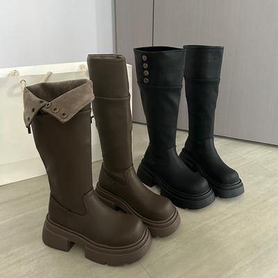 [Fanfna] Ретро ботинки на толстой подошве с увеличением высоты для женских осенних новых моделей 2025 года можно складывать и носить как две тонкие рыцарские ботинки