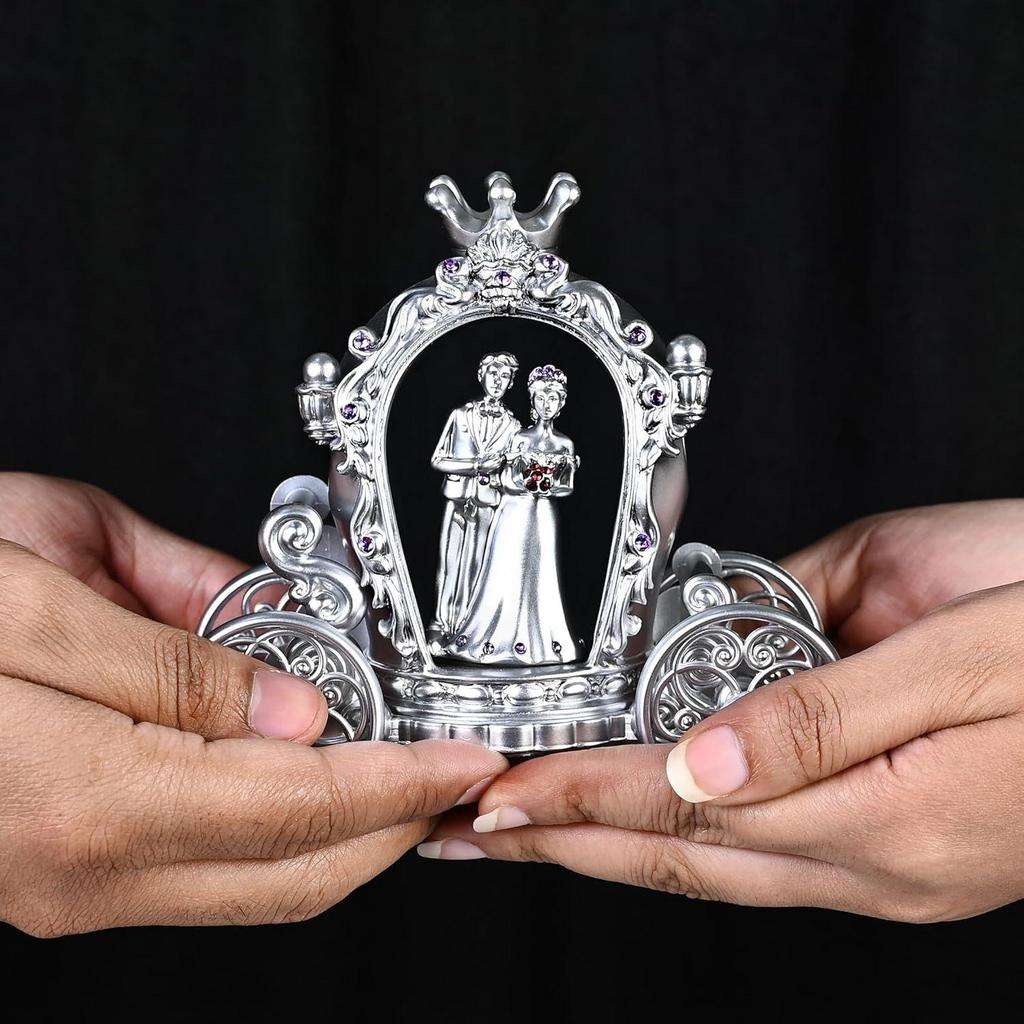 Серебряная отделка, парная статуэтка с тележкой | Статуэтка любви для помолвки, свадьбы, Дня святого Валентина, годовщины, подарков на день рождения | Элегантный домашний декор