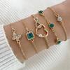 5Pcs/Set Green Shiny Charm Bracelet for Women Crystal Zircon Jewelry Adjustable Luxury Trendy Bracelet  Daily Decoration