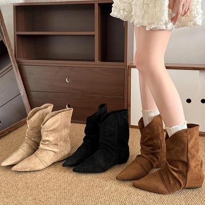 Новая Мода Винтажный Дизайн Острый Носок Женские Ботильоны Модные Слипоны Короткие Ботильоны Осенне-Зимняя Обувь для Женщин