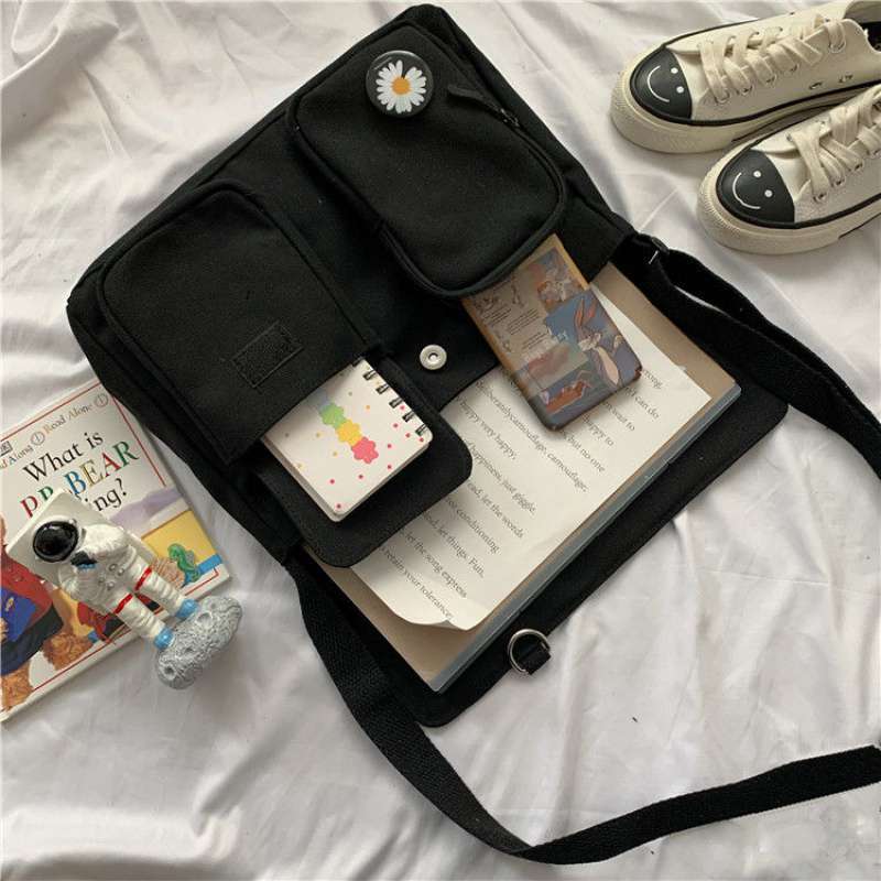 Холщовая сумка через плечо с диагональю, молодежная модная повседневная версия, женская сумка через плечо большой вместимости, однотонные женские сумки-мессенджеры