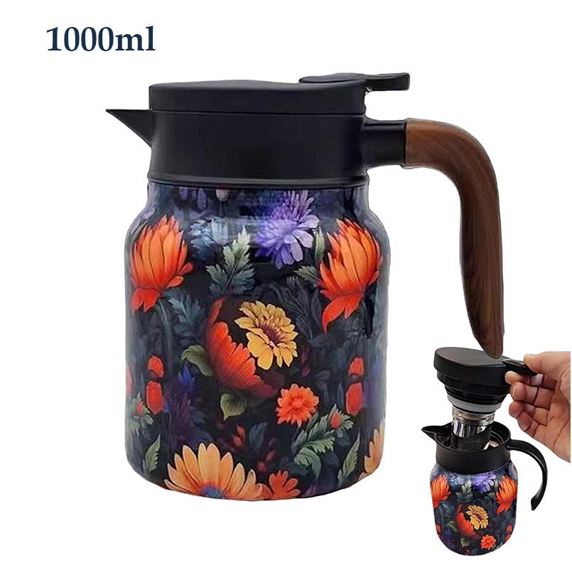 Графин для горячих жидкостей 1000 мл цветочный чайник из нержавеющей стали чайник с изоляцией чайник для заваривания чая для всей семьи