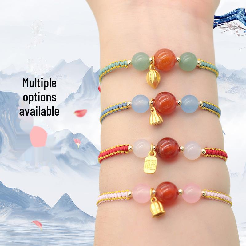 Браслет ручной работы из южного красного агата — оригинальный китайский стиль, простой дизайн с красной веревкой для женщин и пар