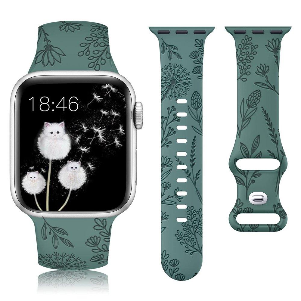 Floral Engraved Band for Apple Watch 41/40/38/42/45/49 Dandelion Flower Pattern Silicone Strap for IWatch 8/7/6/5/4/3/SE