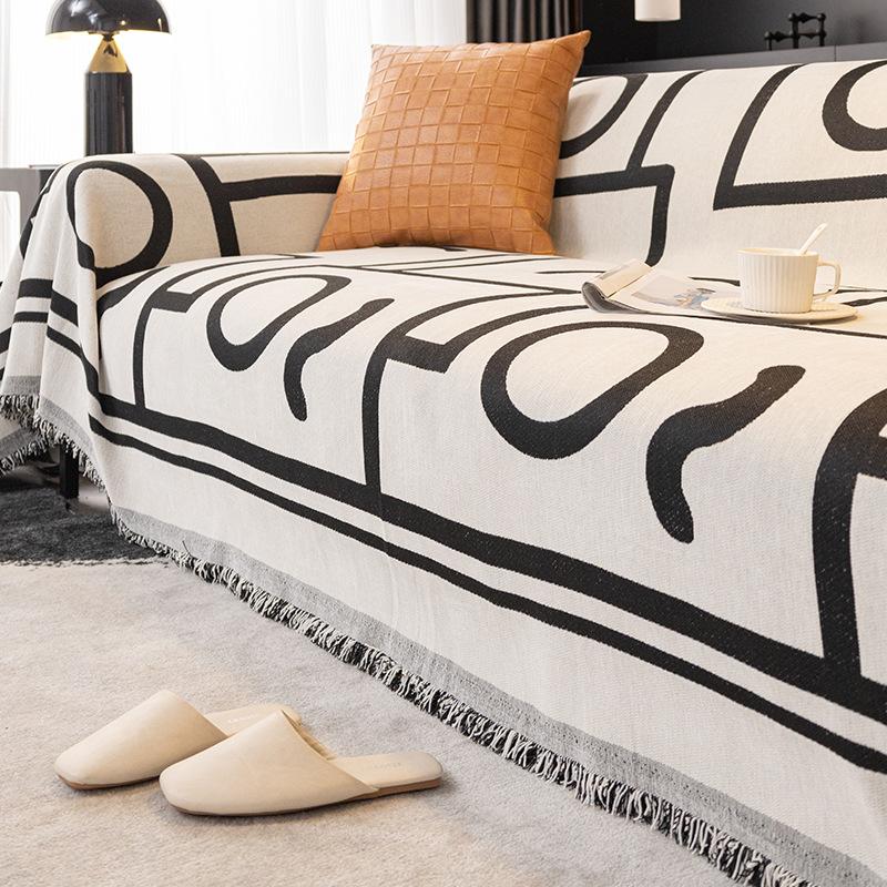 Черный шенилловый чехол для дивана Ткань Four Seasons General Fabrics Полотенце для дивана Полное покрытие Универсальный нескользящий чехол Одеяло