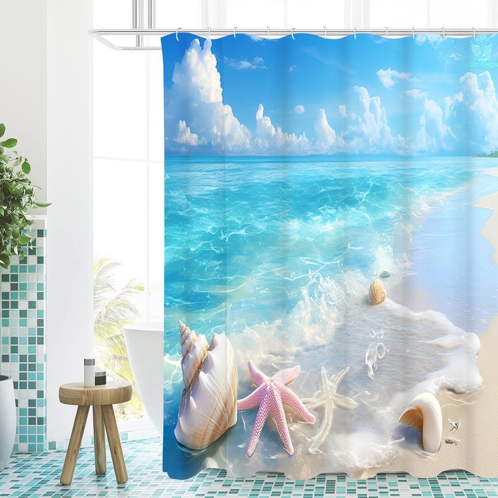 Beach Shells Starfish Bathroom Shower Curtain Waterproof Fabric Bathroom Curtain With 12 Hooks Sunflower Home Deco Free Ship