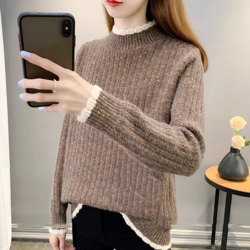 Толстый базовый свитер с полувысоким воротом и добавлением бархата, зимний свободный и универсальный свитер, модный трикотаж