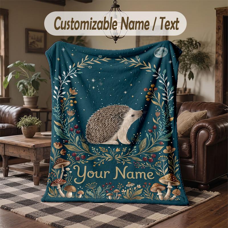 Nighttime Forest Adventure Theme Throw Blanket Custom Name Text Personalized Blanket Soft Cozy Blanket for Home Sofa Bed