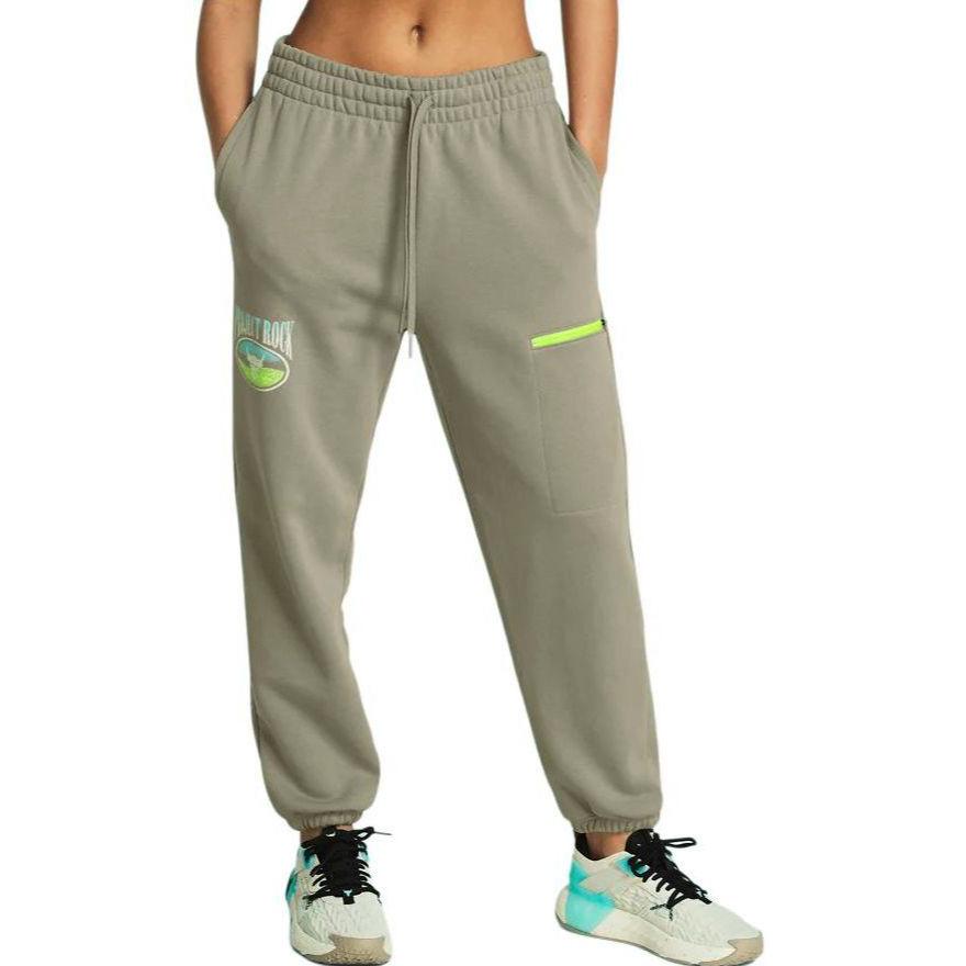 Under Armour Pjt Rock Hw Terry Letter Print Drawstring Mid Waist Cuffs Casual Брюки женские брюки Хаки 1383305-203