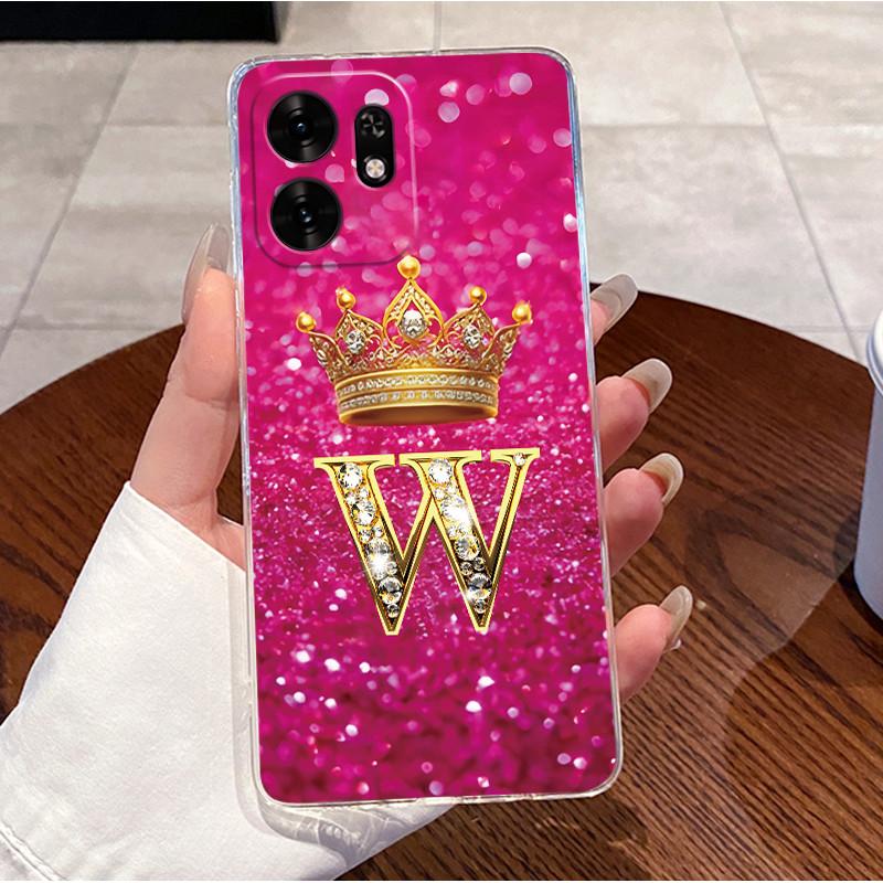 Fashion Initial Letter Crown Couple Case For Honor Play 60A 5G / Honor X6d 5G Transparent TPU Silicone Shockproof Soft Casing