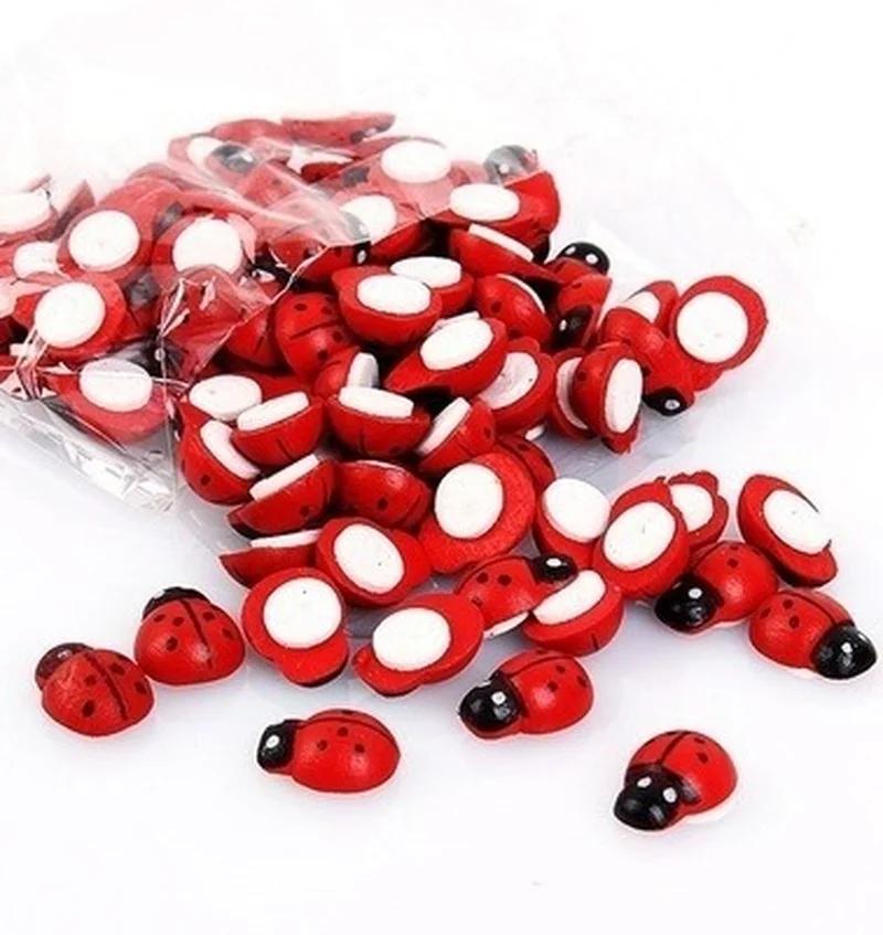 100Pcs/lot Wooden Cartoon Double-sided Adhesive Beetle Children's DIY Accessories Color Wooden Beetle Lady Gardening MSI Model