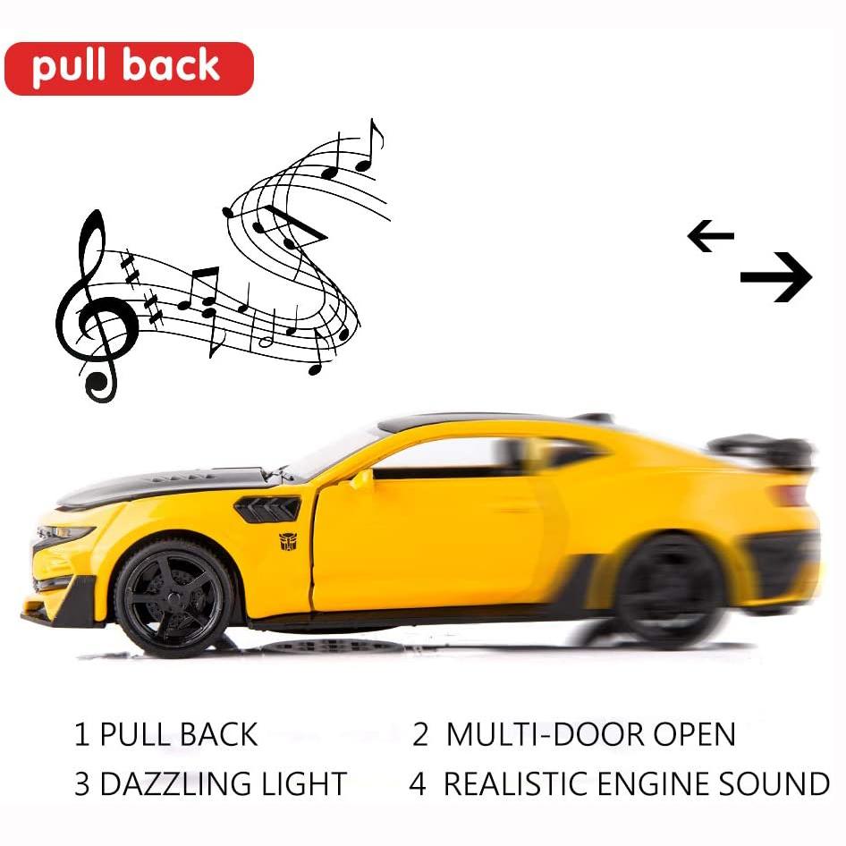 1/32 масштаб Camaro Bumblebee, модель автомобиля, игрушка из цинкового сплава, литье, автомобиль со звуком и светом, игрушки для детей, подарок для мальчиков и девочек