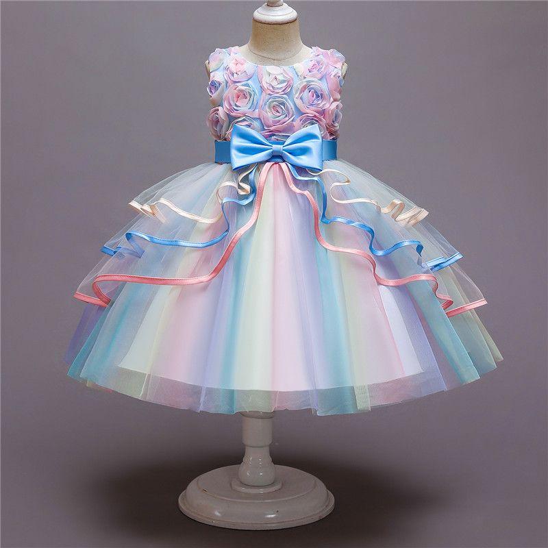 Kids Dress for Girls Flower Appliques Ball Gown Little Girl Princess Dresses Elegant Party Costumes Children Clothing