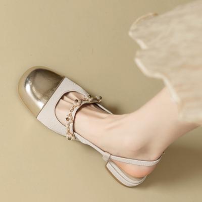 Кремовый сладкий девушка маленький ароматный ветер французский жемчуг цветок низкий каблук цвет соответствующий сумка голова пустая Мэри Джейн сандалии женские летние