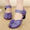 Elegant Floral Sandals Women 2025 Luxury Purple Leather Heels Shoes Caual Peep Toe Sandales Femme Mom Designer Mary Janes Sandal