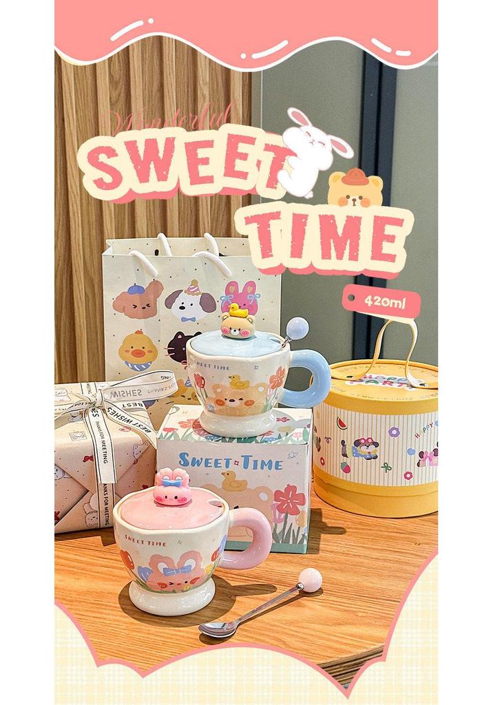 Керамическая кружка с рисунком кролика в подарочной коробке для девочек - Идеально для девушки или детского дня рождения