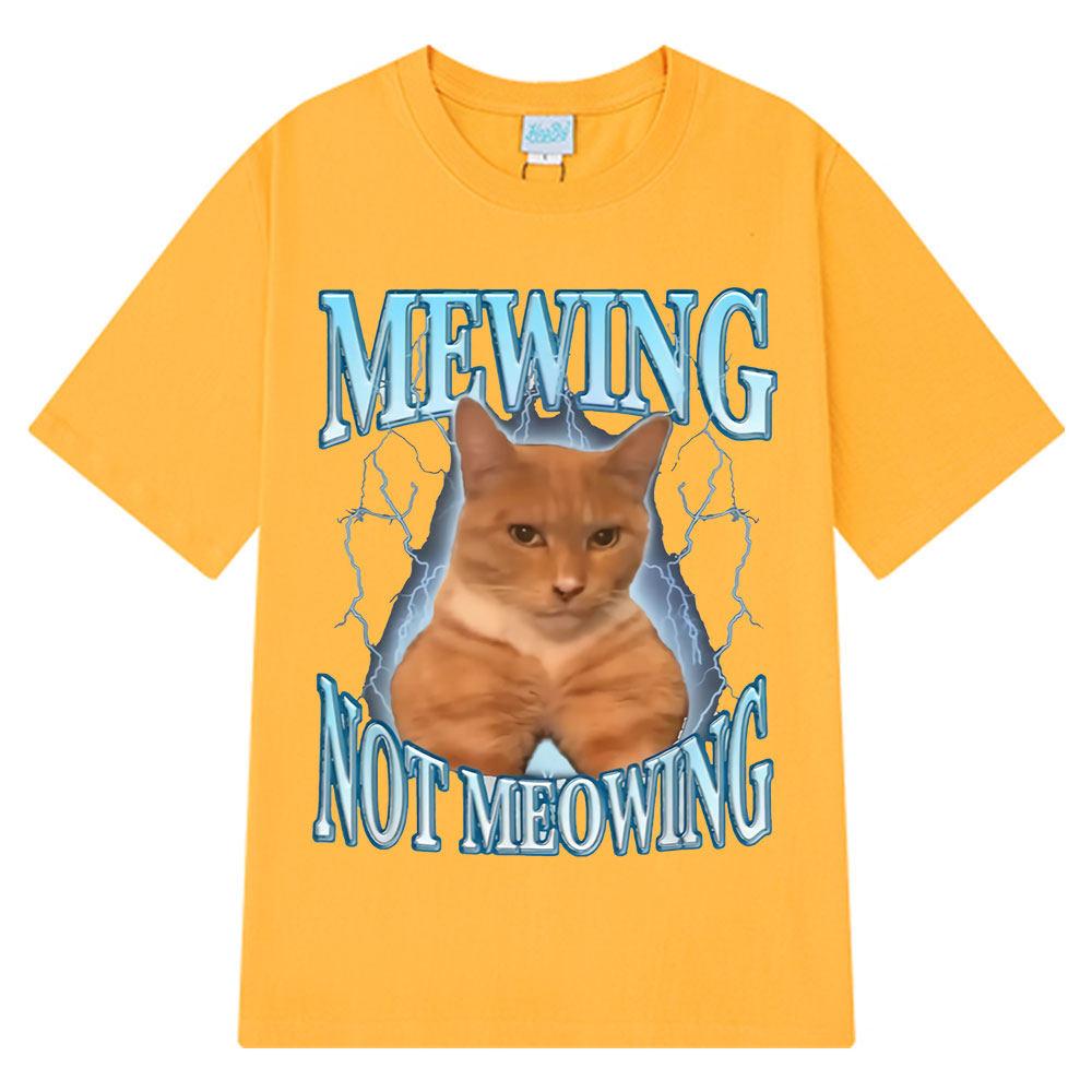 Футболка Mewing Not Meowing Смешные Милые Коты Мем Графические Футболки Унисекс Женская Одежда Хлопок Короткий Рукав Повседневная Оверсайз Футболка