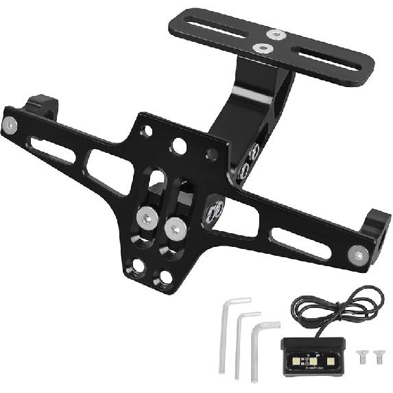 Motorcycle License Plate Bracket Holder CNC Aluminum Black Universal Fender Eliminator Kit With Plate Light