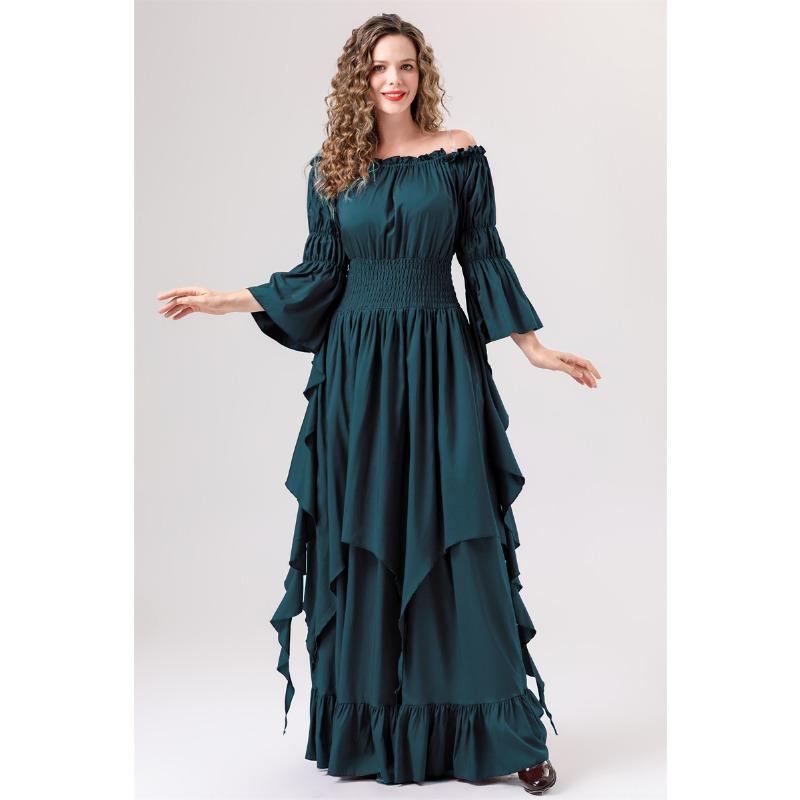 Хэллоуин новое средневековое ретро платье-костюм с великолепным рукавом-рогом, многоцветное