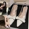 2025 Summer New French Pointed Stiletto High Heels Niche Bow Strap Muller Fashion Sandals