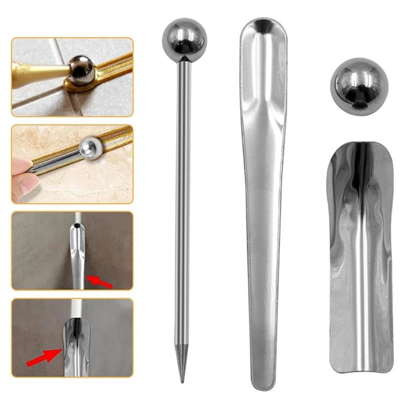 5Pcs Beauty Seam Construction Tool Set Floor Tile Grout Repair Steel Pressed Ball Stick Corner Angle Scraper Wall Gap Cleaner
