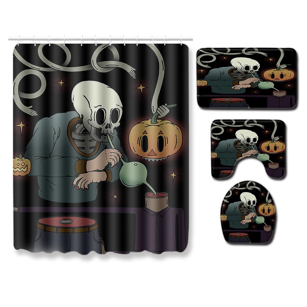 Halloween Shower Curtain Floor Mat Combination Four-Piece Set Kitchen Absorbent Non-Slip Carpet Bedroom Door Mat