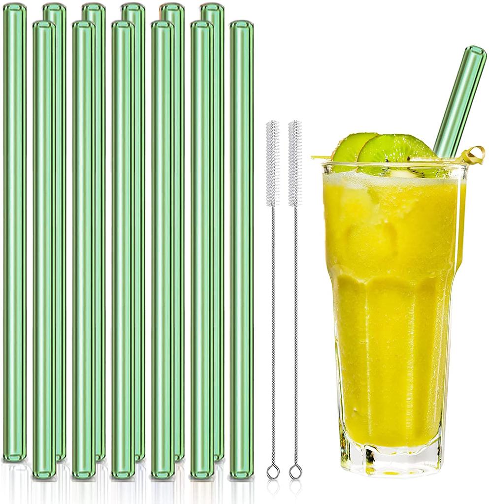 Набор из 12 многоразовых стеклянных трубочек с щеточкой для чистки, цветные стеклянные экологически чистые трубочки для молочных коктейлей, смузи, кофе