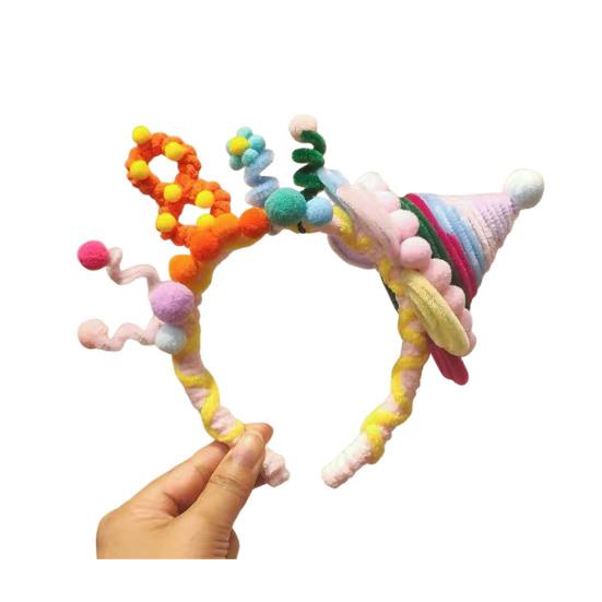 Soft Fabric Velvet Headband Birthday Series Cake Decor Bright Color Hair Hoop Hand-Crafted Hair Accessory
