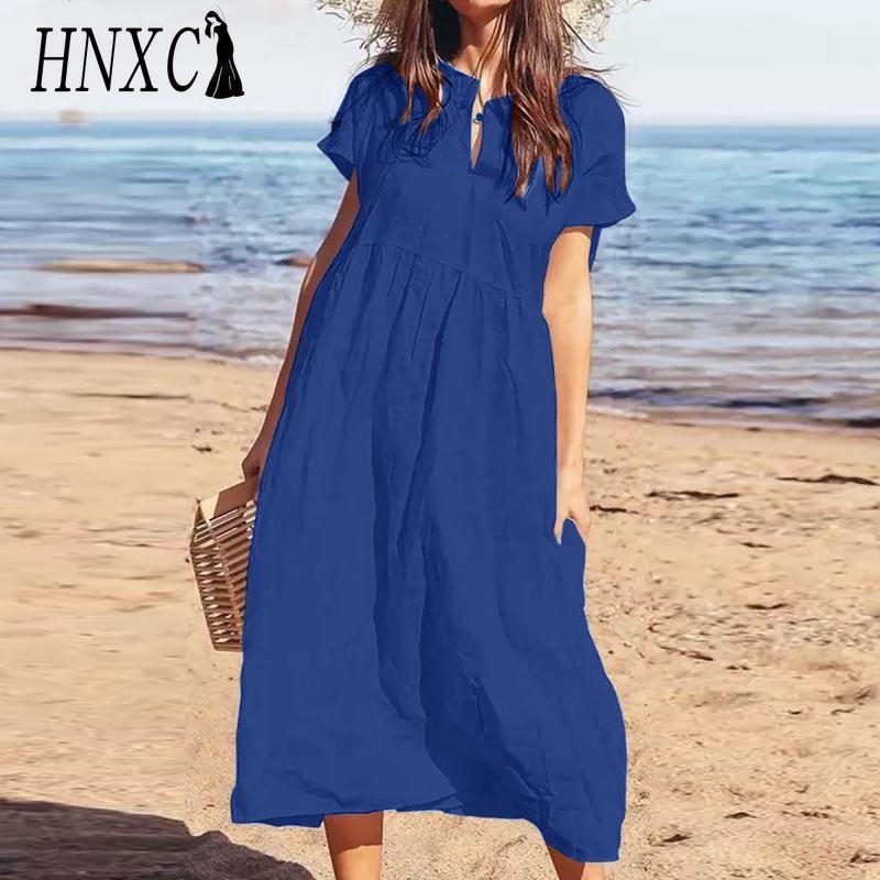 HNXC Женская мода лето весна однотонный принт повседневные платья с высокой талией