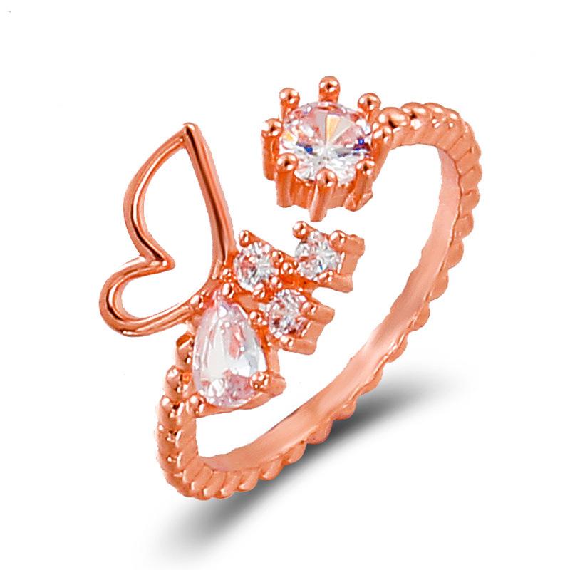 Элегантное медное кольцо-бабочка с геометрическим узором из бриллиантов - регулируемое для женщин