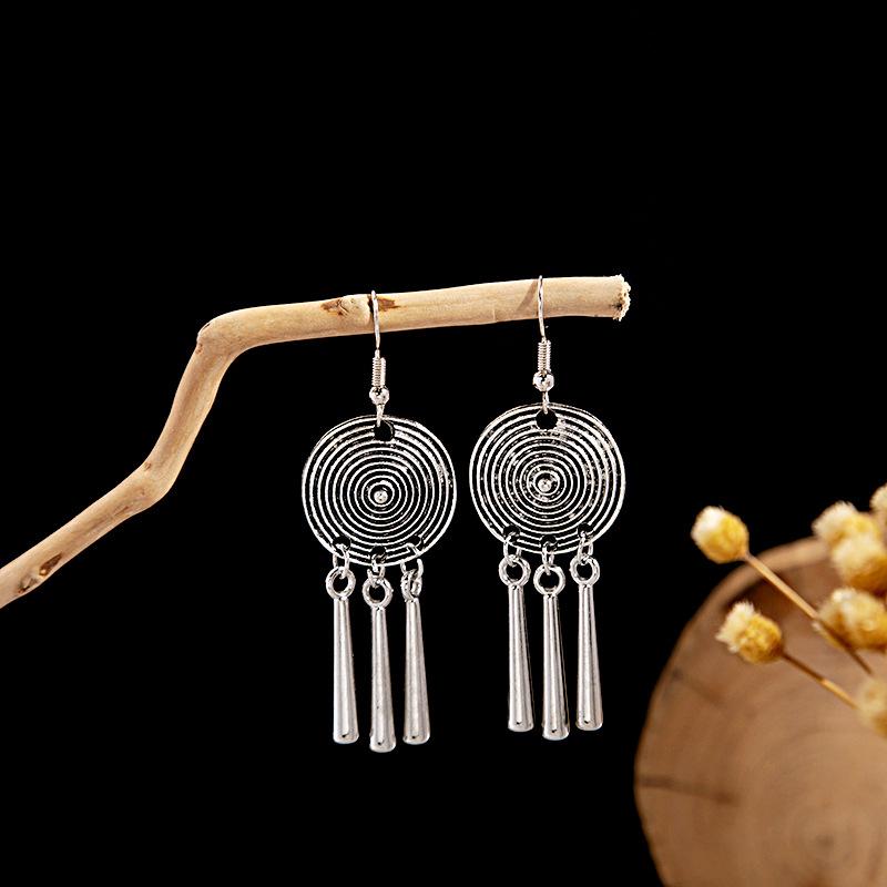 BLINGBAY Women's Earrings, Ethnic Style Drop-shaped Long Metal Tassel Earrings, Simple And High-end Accessories, Retro Colorful Feather Jewelry
