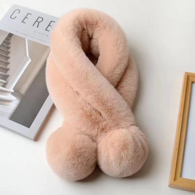 Шарф из кроличьего меха, шарф-меховой воротник, женское осенне-зимнее тепло, корейская версия универсального трехтрубного утолщенного плюшевого шарфа, шарф