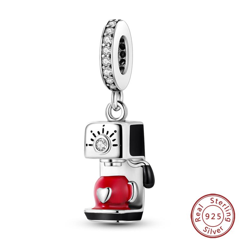 Dessert Afternoon Tea Series 925 Silver Coffee Cake Pizza Fries Sweet Charms Beads 3mm DIY Fine Jewelry Making